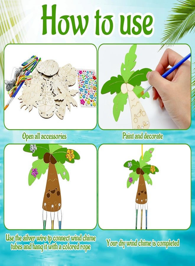 Cinrobiye 12 Pack Summer Beach Wind Chime Craft Kit, DIY Wooden Paint Pineapple Flamingo Pool Party Favors, Luau Hawaii Birthday Supplies, Summer Art Activity Coloring Set for Kids - Image 3